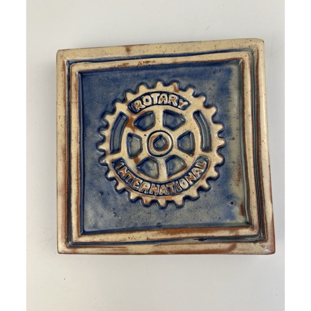 Vintage Moravian Mercer Tile ROTARY CLUB INTERNATIONAL 4.5" Square Bucks County